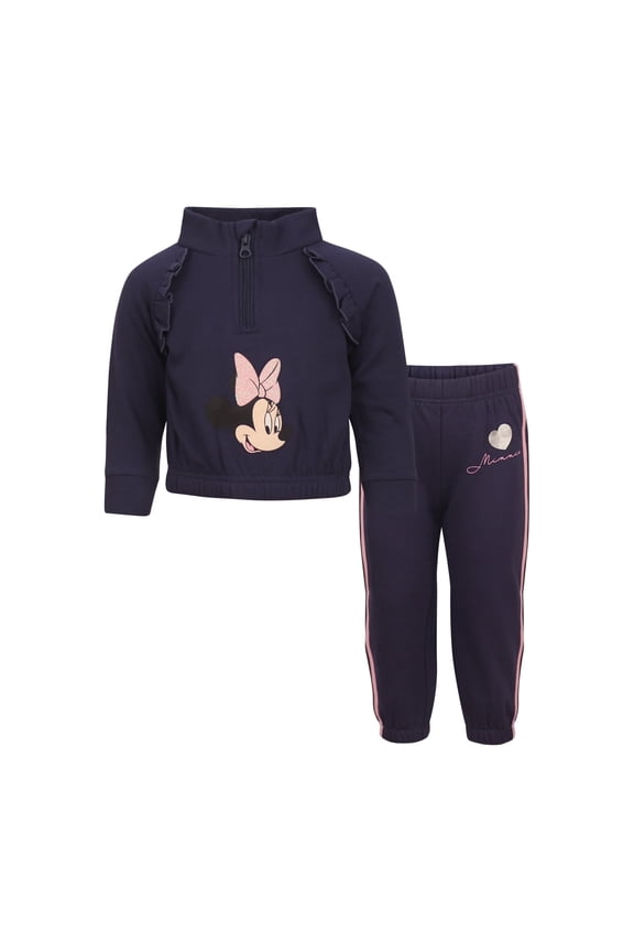 Clothes Baby Girls 2-Piece Set – Fleece Quarter-Zip Pullover & Jogger Pants with Minnie Mouse Infant (12M–24M)