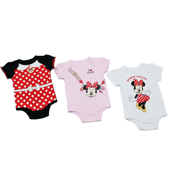 Disney Clothes Baby Girls 3-Pack Bodysuits – Minnie Mouse, Princess & Toy Story Newborn Outfit Set with Short Sleeves & Snap Closures (0M–9M)