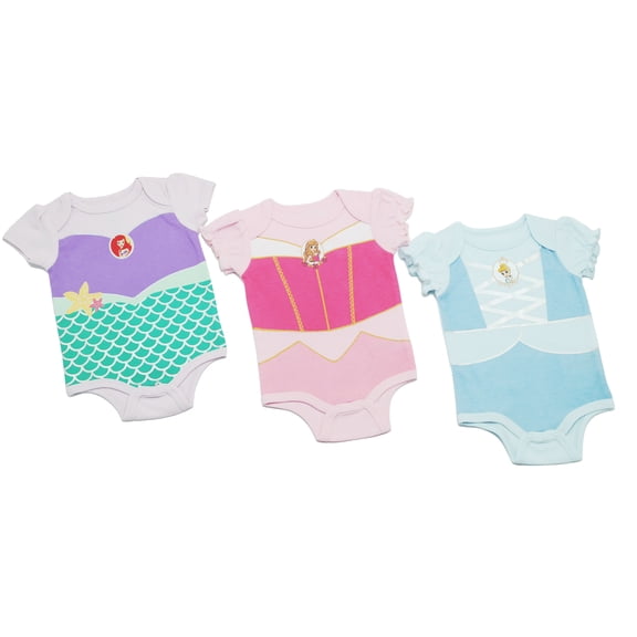 Disney Clothes Baby Girls 3-Pack Bodysuits – Minnie Mouse, Princess & Toy Story Newborn Outfit Set with Short Sleeves & Snap Closures (0M–9M)