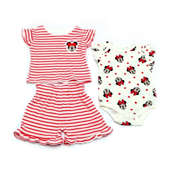 Disney Clothes Baby Girls 3-Piece Short Set – Aristocats Marie, Winnie the Pooh, Minnie Mouse, Lilo & Stitch & Bambi Newborn Outfit Set (0M–24M)