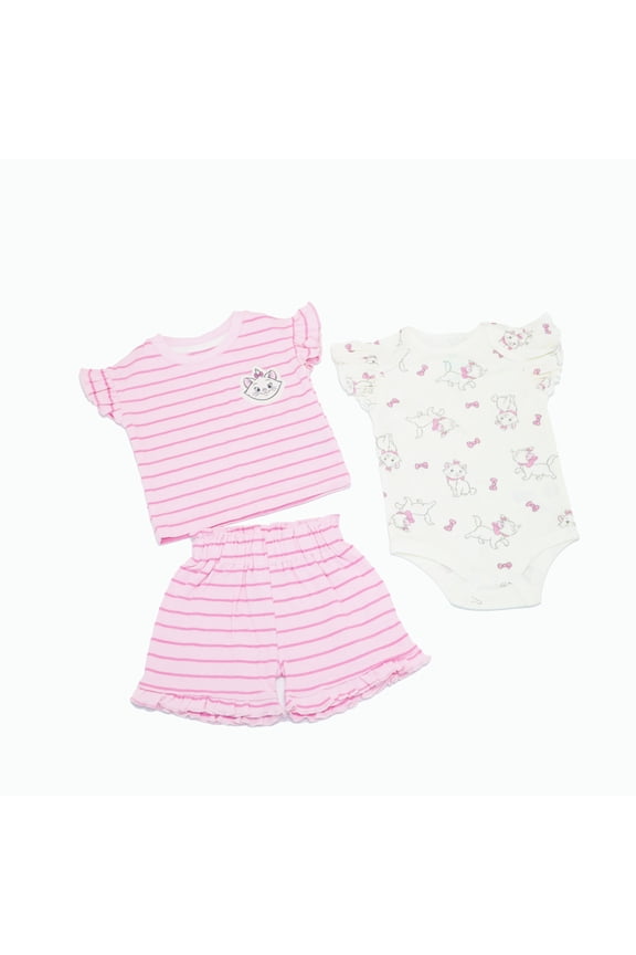 Clothes Baby Girls 3-Piece Short Set – Aristocats Marie Outfit (Pink/White) – 0/3M
