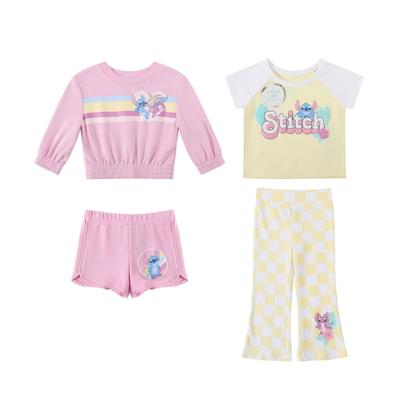 Disney Clothes Baby Girls 4-Piece Set – Lilo & Stitch, Minnie Mouse & Aristocats Marie Outfits Set with Pullover, Tee, Shorts & Pants for Everyday Wear (12M–24M)