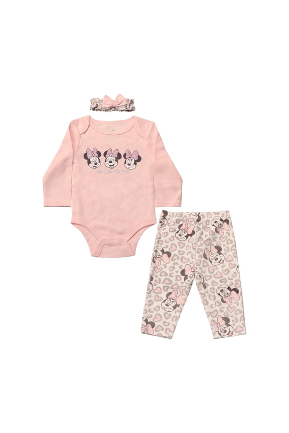 Clothes Baby Girls Bodysuit, Pants & Headband 3-Piece Outfit Set – Minnie Mouse, Bambi, Marie & Tinkerbell (0/3M–6/9M)