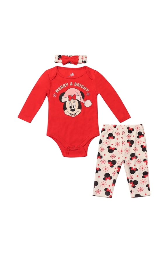 Clothes Baby Girls Bodysuit, Pants & Headband 3-Piece Outfit Set – Minnie Mouse, Bambi, Marie & Tinkerbell (0/3M–6/9M)