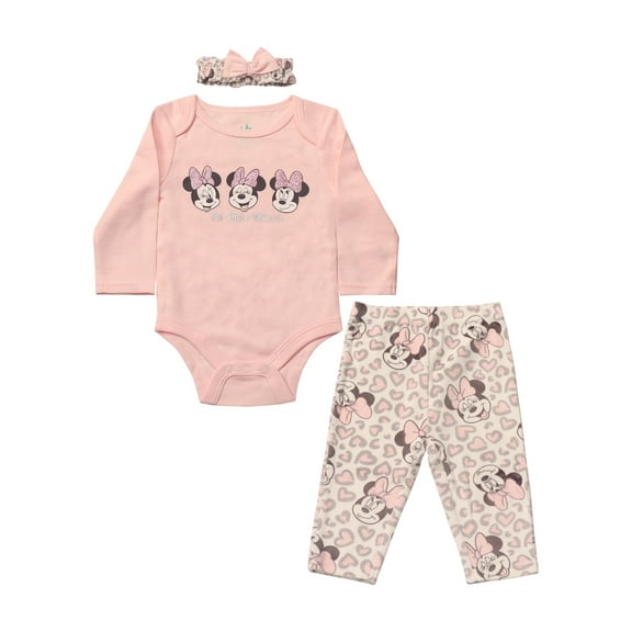 Disney Clothes Baby Girls Bodysuit, Pants & Headband 3-Piece Outfit Set – Minnie Mouse, Bambi, Marie & Tinkerbell (0/3M–6/9M)