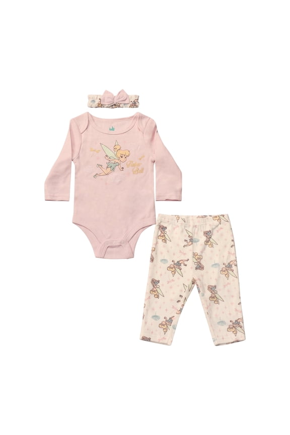 Clothes Baby Girls Bodysuit, Pants & Headband 3-Piece Outfit Set – Minnie Mouse, Bambi, Marie & Tinkerbell (0/3M–6/9M)