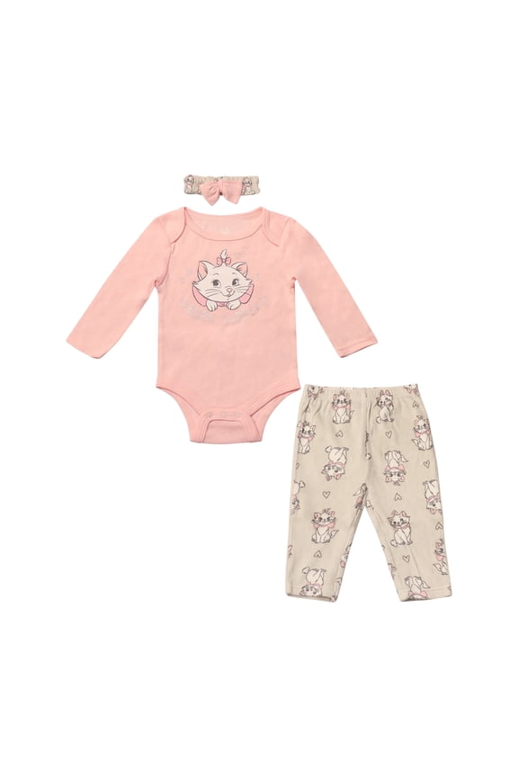 Clothes Baby Girls Bodysuit, Pants & Headband 3-Piece Outfit Set – Minnie Mouse, Bambi, Marie & Tinkerbell (0/3M–6/9M)