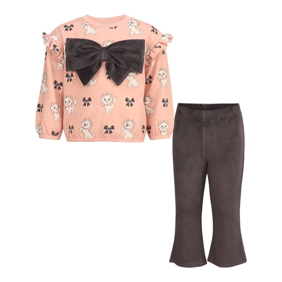 Disney Clothes Baby Girls Bow Pant Set – Minnie Mouse & Marie Long Sleeve Ruffle Top and Pants Outfit Set (12M–24M)