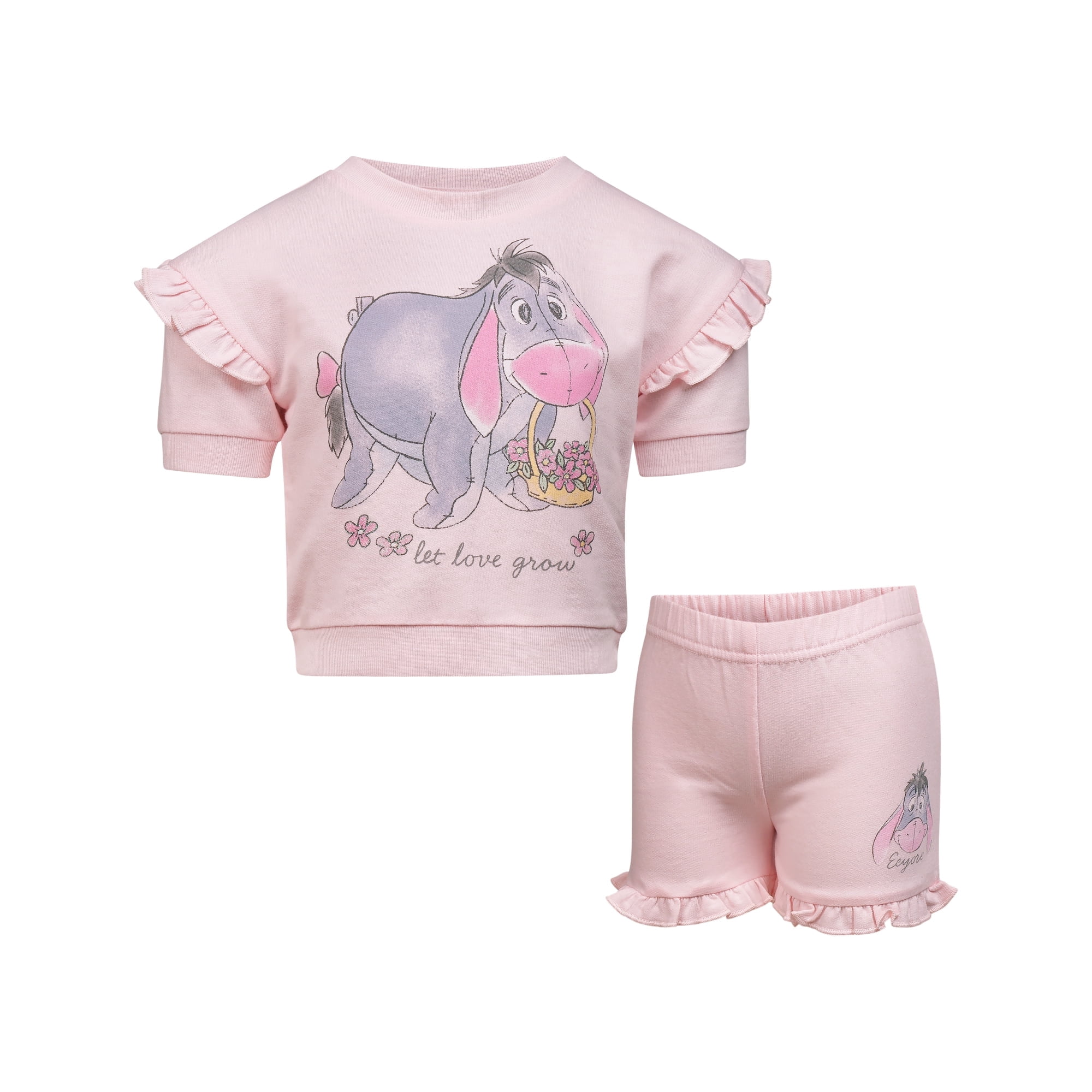 Disney Clothes Baby Girls Front Back 2-Piece Short Outfit Set – Includes Tee & Shorts – Winnie the Pooh Light Pink 24M