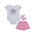 thumbnail image 1 of Disney Clothes Baby Girls Front Back 3-Piece Short Outfit Set – Includes Bodysuit, Tee & Shorts – Stitch Blue/Pink 0/3M, 1 of 3