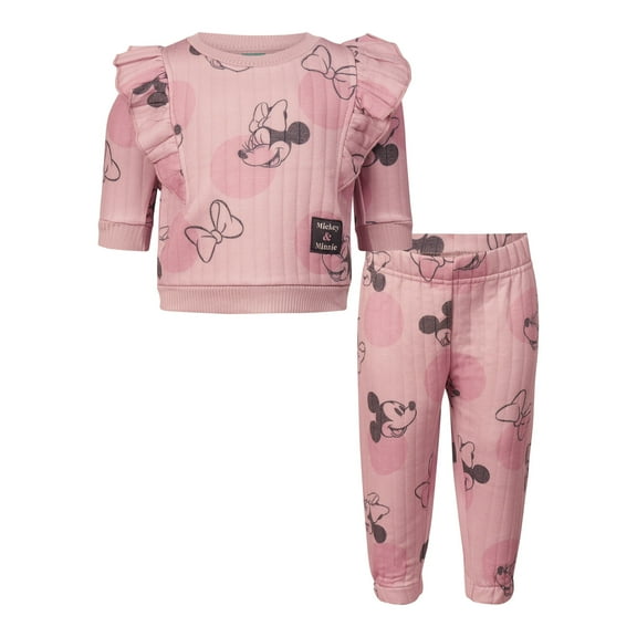 Disney Clothes Baby Girls Printed Fleece Sweatshirt and Pants Set – Minnie Mouse, Marie, Stitch, Pooh & Toy Story Outfit Set (12M–24M)