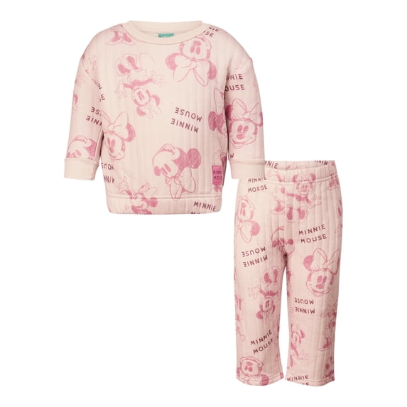 Disney Clothes Baby Girls Printed Fleece Sweatshirt and Pants Set – Minnie Mouse, Marie, Stitch, Pooh & Toy Story Outfit Set (12M–24M)
