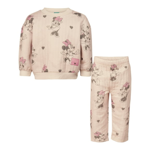Disney Clothes Baby Girls Printed Fleece Sweatshirt and Pants Set – Minnie Mouse, Marie, Stitch, Pooh & Toy Story Outfit Set (12M–24M)
