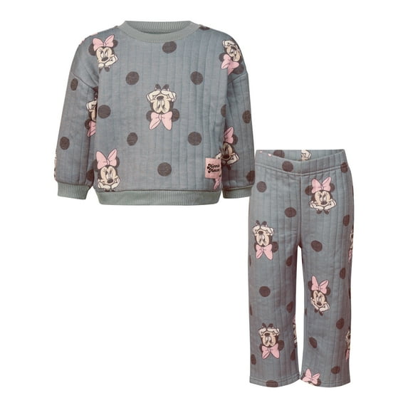 Disney Clothes Baby Girls Printed Fleece Sweatshirt and Pants Set – Minnie Mouse, Marie, Stitch, Pooh & Toy Story Outfit Set (12M–24M)