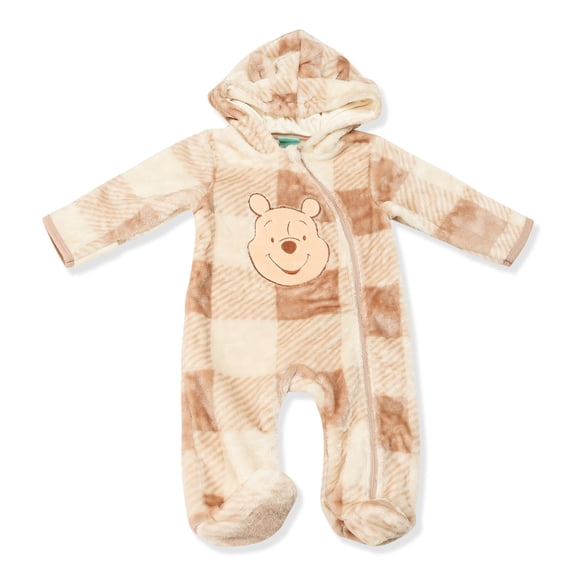 Disney Clothes Baby Boy Hooded Pram Suit - Newborn Fleece Coverall Footies with Ears Mickey Mouse, Winnie the Pooh, and Dumbo Infant (0/3M–6/9M)