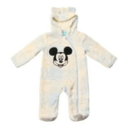 Disney Clothes Baby Boy Hooded Pram Suit - Newborn Fleece Coverall Footies with Ears Mickey Mouse, Winnie the Pooh, and Dumbo Infant (0/3M–6/9M)