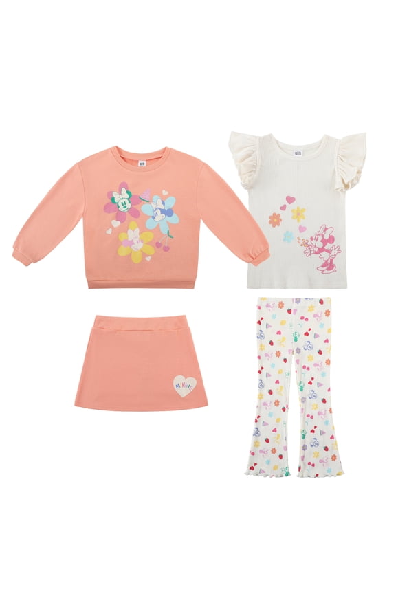 Clothes Baby Girls 4-Piece Set – Minnie Mouse Pullover, Tee, Shorts & Pants (Green) 3T