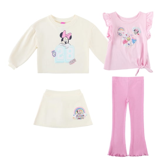 Disney Clothes Baby Girls 4-Piece Set – Minnie Mouse Pullover, Tee, Shorts & Pants (Red) 3T