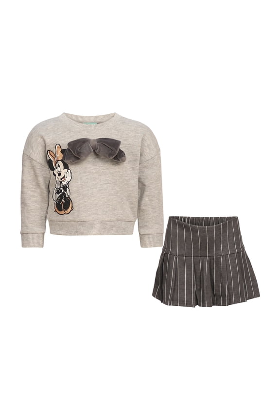 Clothes Minnie Mouse Baby Girls 2-Piece Skirt Set – Long Sleeve Top & Plaid Skirt Outfit Set (12M–24M)