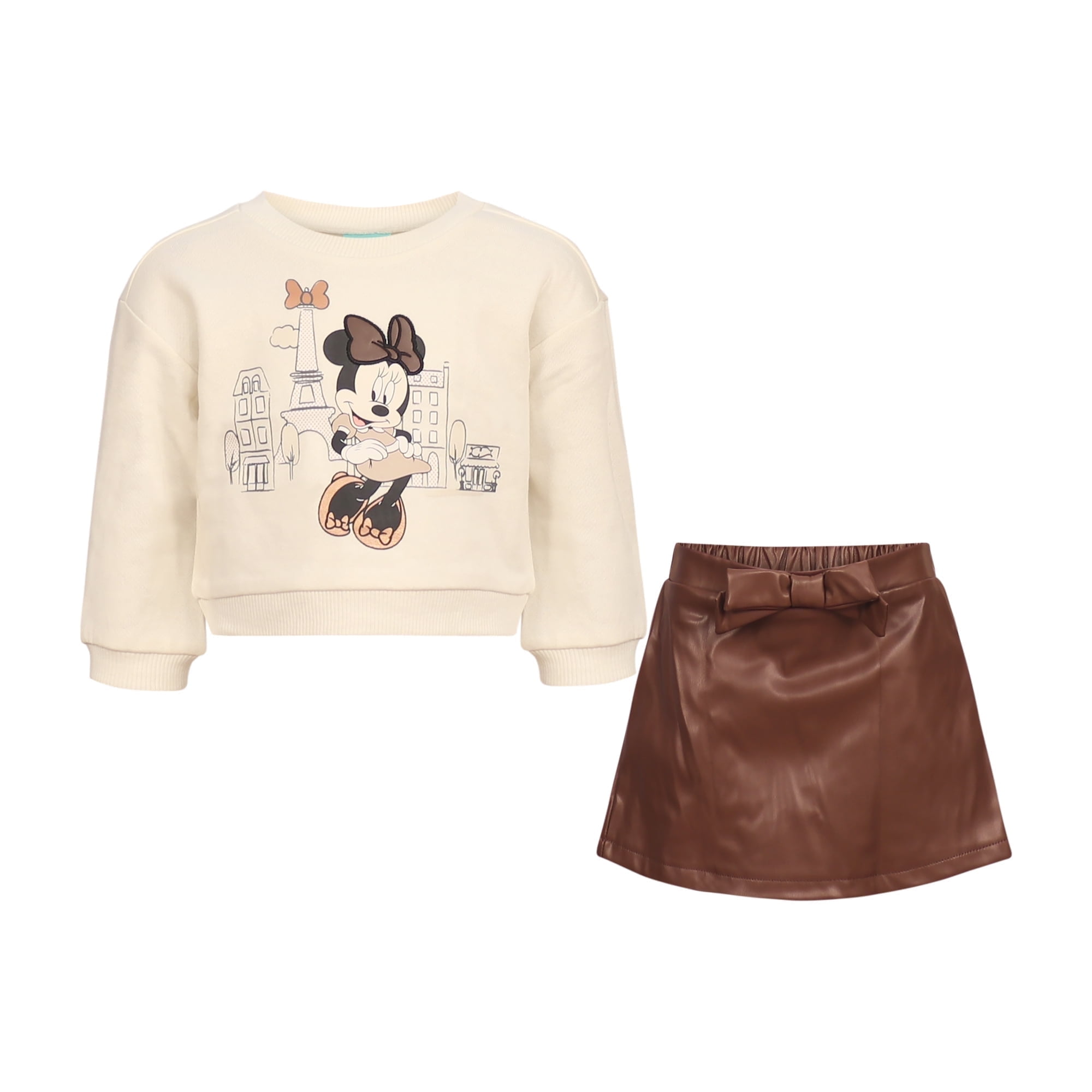 Disney Clothes Minnie Mouse Baby Girls 2-Piece Skirt Set – Long Sleeve Top & Plaid Skirt Outfit Set (12M–24M)