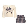 thumbnail image 1 of Disney Clothes Minnie Mouse Baby Girls 2-Piece Skirt Set – Long Sleeve Top & Plaid Skirt Outfit Set (12M–24M), 1 of 8