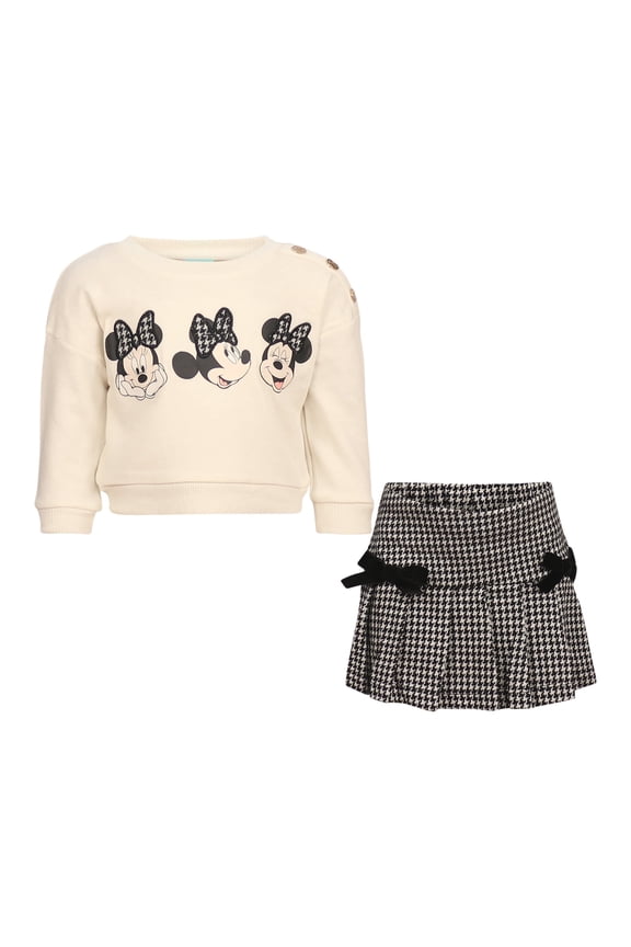 Clothes Minnie Mouse Baby Girls 2-Piece Skirt Set – Long Sleeve Top & Plaid Skirt Outfit Set (12M–24M)