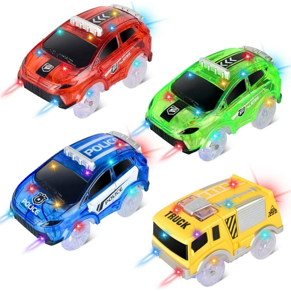 Magic Tracks Cars Glow in The Dark with 5 Flashing LED Lights, Light Up Tracks Cars Only Replacement, Flex Race Car Compatible with Most Race Tracks