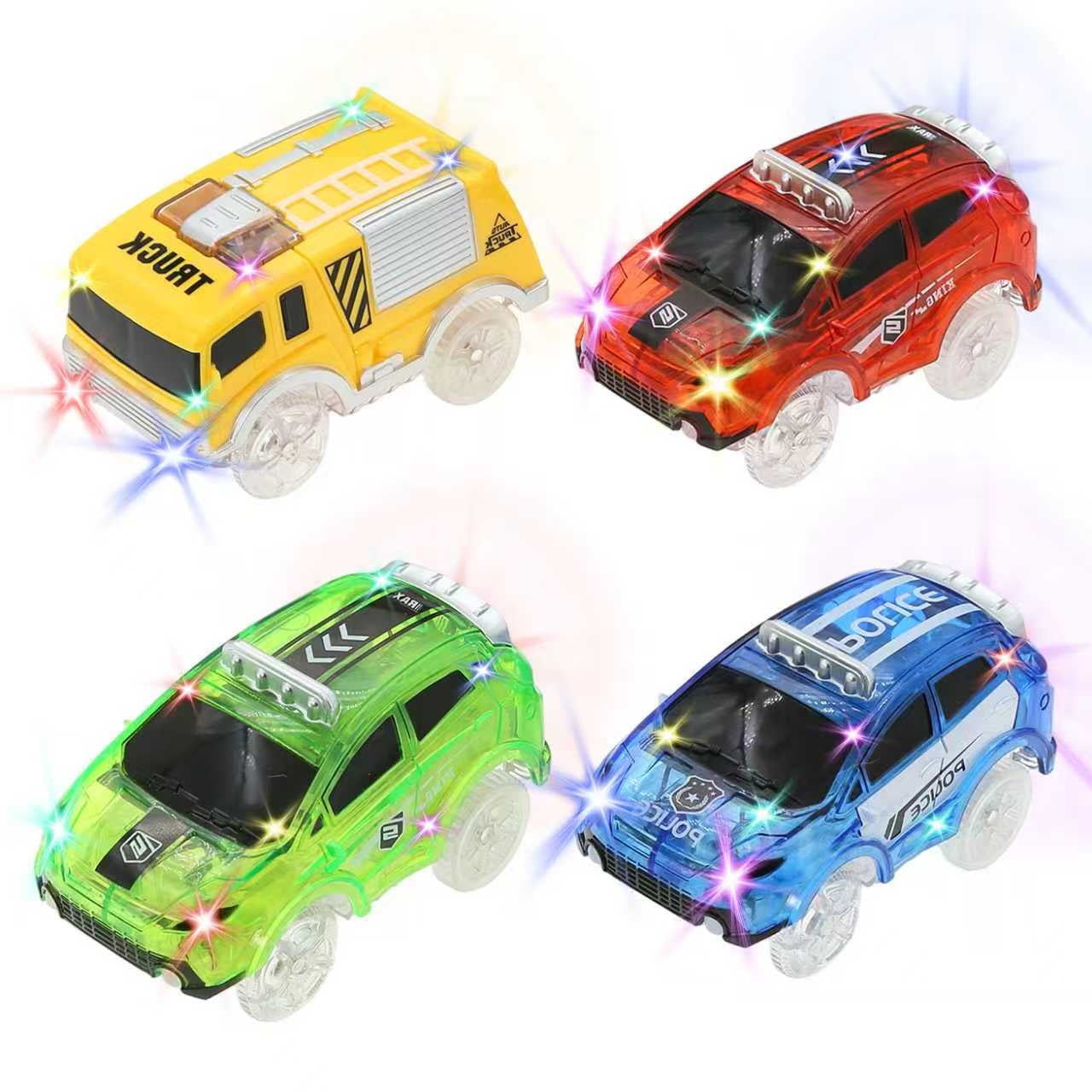 Magic Tracks Cars Glow in The Dark with 5 Flashing LED Lights, Light Up Tracks Cars Only Replacement, Flex Race Car Compatible with Most Race Tracks
