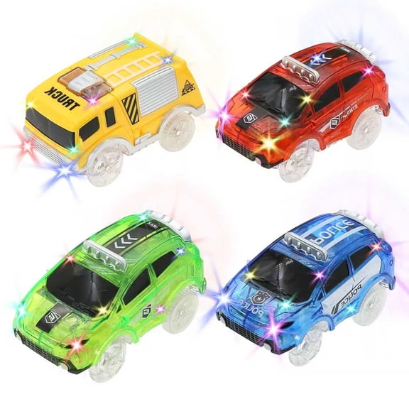Cobers Magic Tracks Cars Glow in The Dark with 5 Flashing LED Lights, Light Up Tracks Cars Only Replacement, Flex Race Car Compatible with Most Race Tracks