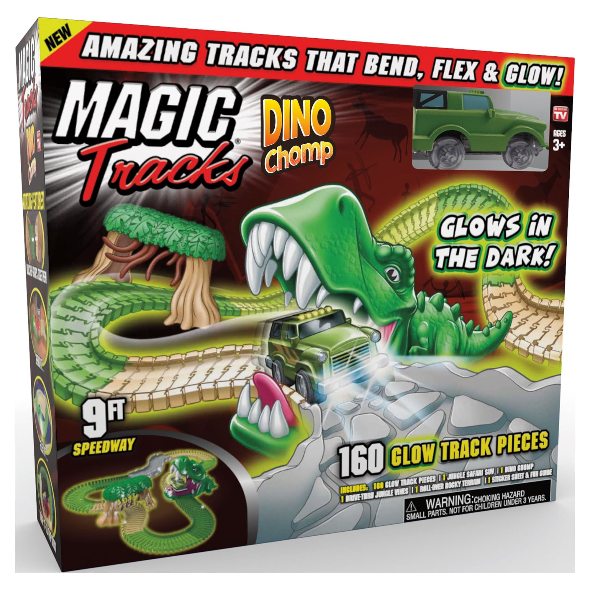 Magic Tracks Dino Chomp, Toy Car and 9ft Glow in the Dark Race Track, Age  Group 3-8