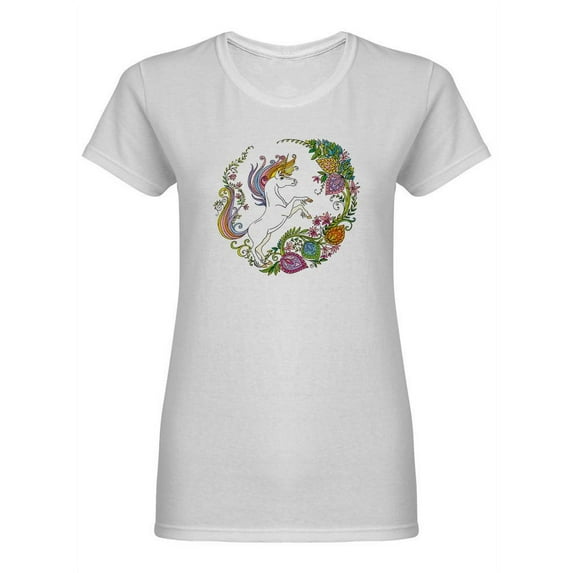 Magic Unicorn With Flowers Shaped T-Shirt Women -Image by Shutterstock, Female Medium