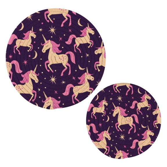 Magic Unicorn and Star Pot Holders Trivets Set of 2 Cotton Hot Pads Mats for Hot Dishes Pots Pans Kitchen Cooking 7" 9.5"