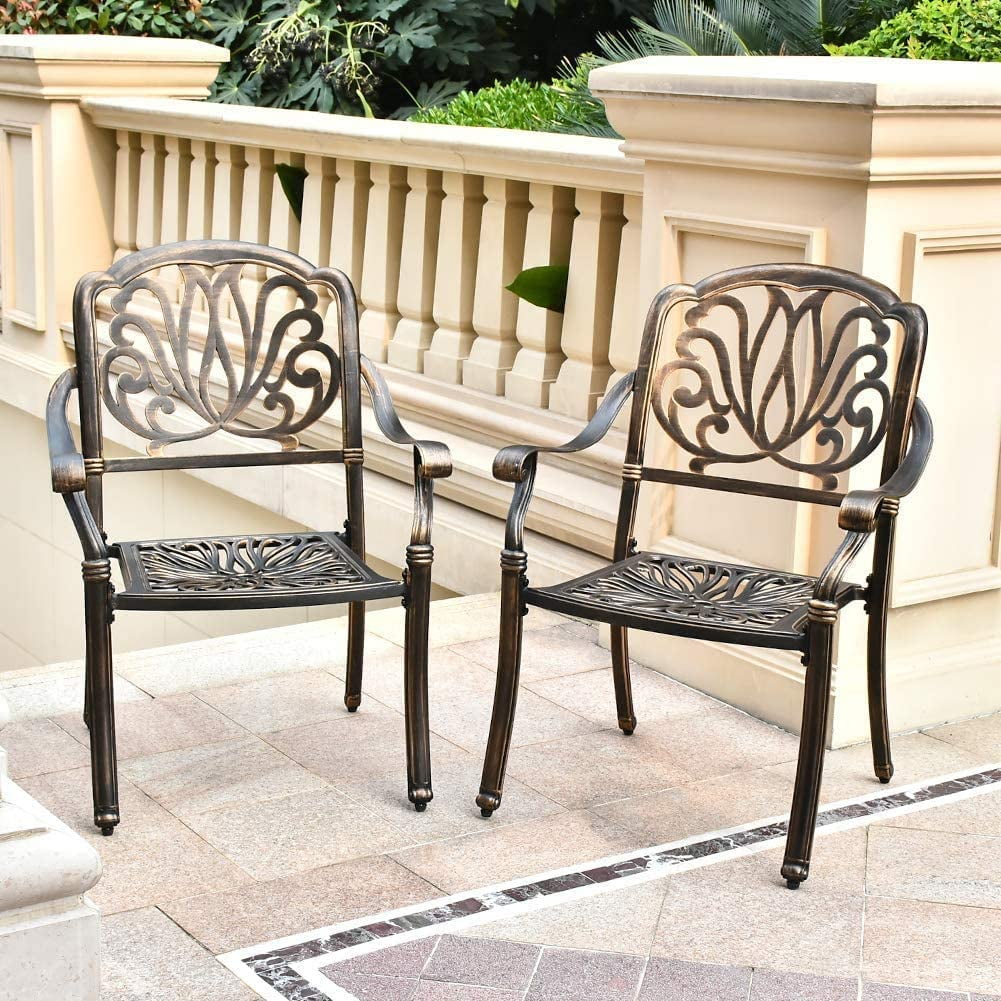 Antique Bronze Cast Aluminum Outdoor Dining Armchairs, Set of 2