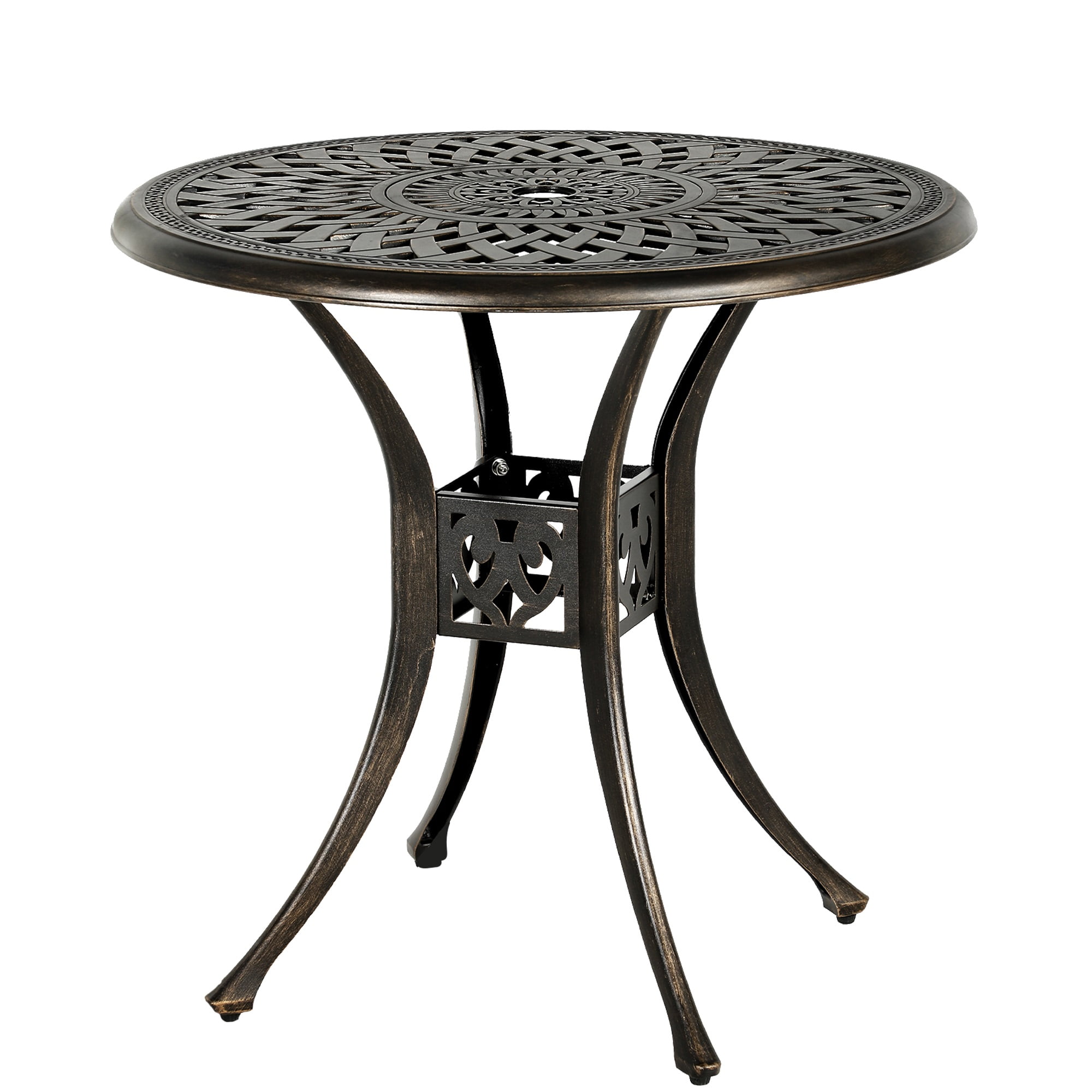 Magicc Ase Table Magic Union 31in Round Cast Aluminum Patio Bistro Table, Outdoor Dining ...