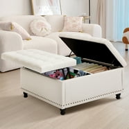HUIMO Large Ottoman Coffee Table, Faux Leather Footstool with Storage ...