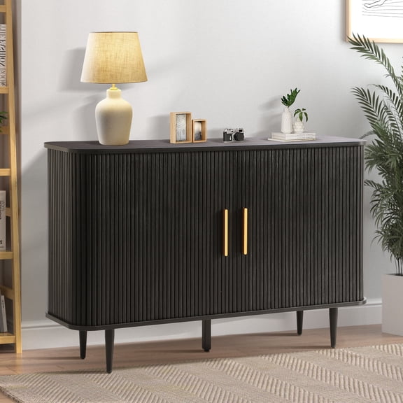 Magic Union 47" Sideboard Buffer Cabinet with Fluted Slide Doors, Tambour Storage Cabinet with Adjustable Shelves, Credenza Console Mid Century Cabinet for Bedroom Living Room Hallway Entryway