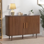 Magic Union 47" Sideboard Buffer Cabinet with Fluted Slide Doors, Tambour Storage Cabinet with Adjustable Shelves, Credenza Console Mid Century Cabinet for Bedroom Living Room Hallway Entryway