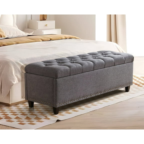 Magic Union 50" storage bench for Bedroom, Tufted storage ottoman bench with pholstered, large long end of bed storage bench, Load up to 660 lb, Wooden Legs, for Bedroom & Living Room, Gray
