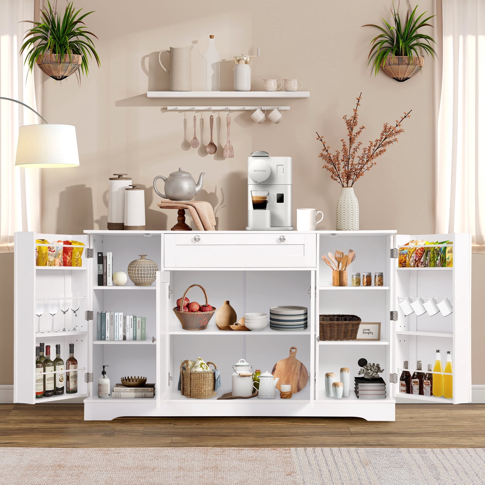 Magic Union 54" Modern Buffet Cabinet with Storage,Wood Sideboard Cabinet with Drawer,Coffee Bar Cabinet with Doors and Adjustable Shelves,Kitchen Pantry Storage Cabinet for Living Room