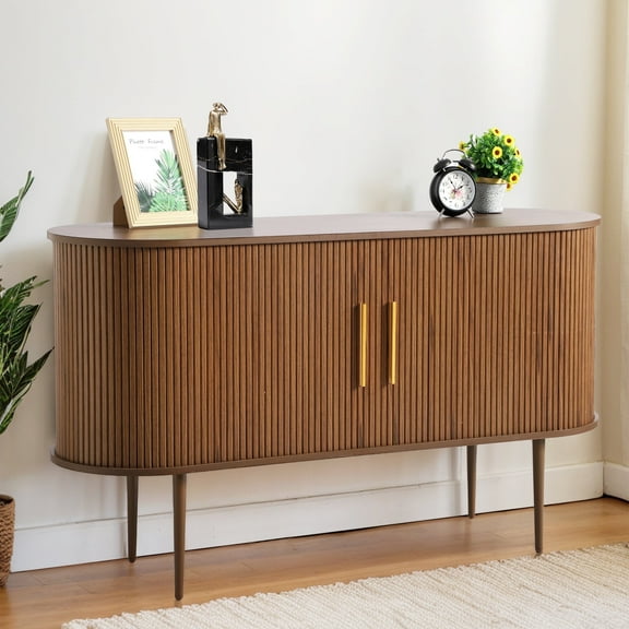 Magic Union 55" Sideboard Buffer Cabinet with Fluted Slide Doors, Tambour Storage Cabinet with Shelves, Modern Credenza Sideboard Buffet Console Cabinet for Bedroom Living Room Hallway Entryway