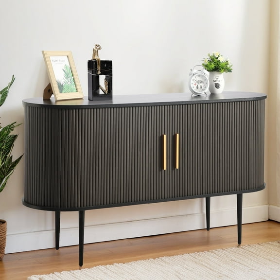 Magic Union 55" Sideboard Buffer Cabinet with Fluted Slide Doors, Tambour Storage Cabinet with Shelves, Modern Credenza Sideboard Buffet Console Cabinet for Bedroom Living Room Hallway Entryway