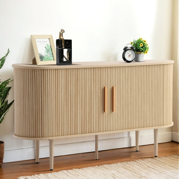Magic Union 55" Sideboard Buffer Cabinet with Fluted Slide Doors, Tambour Storage Cabinet with Shelves, Modern Credenza Sideboard Buffet Console Cabinet for Bedroom Living Room Hallway Entryway