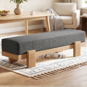 Magic Union 57" Solid Wood Entryway Bench, Upholstered End of Bed Ottoman Bench W/Thick Cushion and Sturdy Leg, Heavy Duty 600lbs Dining Padded Bench Foot Stool for Entryway, Living Room, Dining Room