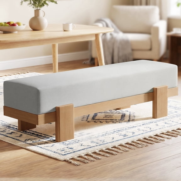 Magic Union 57" Solid Wood Entryway Bench, Upholstered End of Bed Ottoman Bench W/Thick Cushion and Sturdy Leg, Heavy Duty 660lbs Dining Padded Bench Foot Stool for Entryway, Living Room, Dining Room