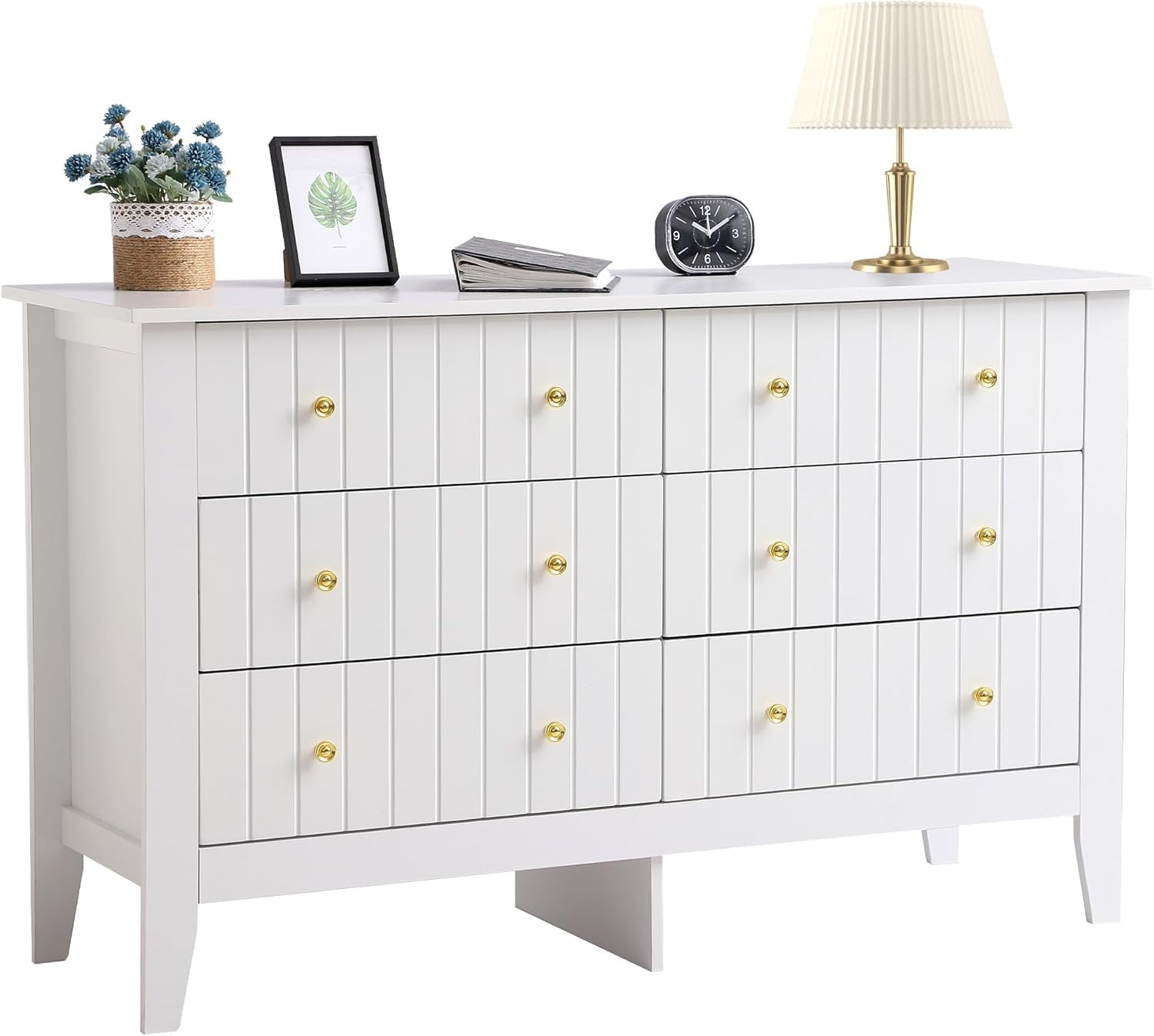 White Medium Wood Double Dresser with Extra Deep Drawers