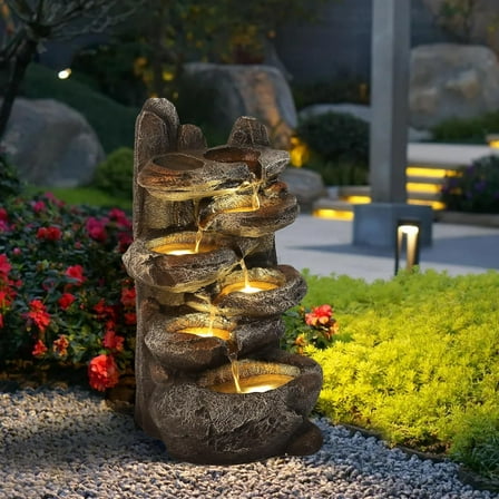 Magic Union 6-Tier Cascading Rock Water Fountain Outdoor Garden Waterfall with Lights,Fountain Indoor Decor for Garden, Patio, Backyard, Deck, Porch and Home Art Decor