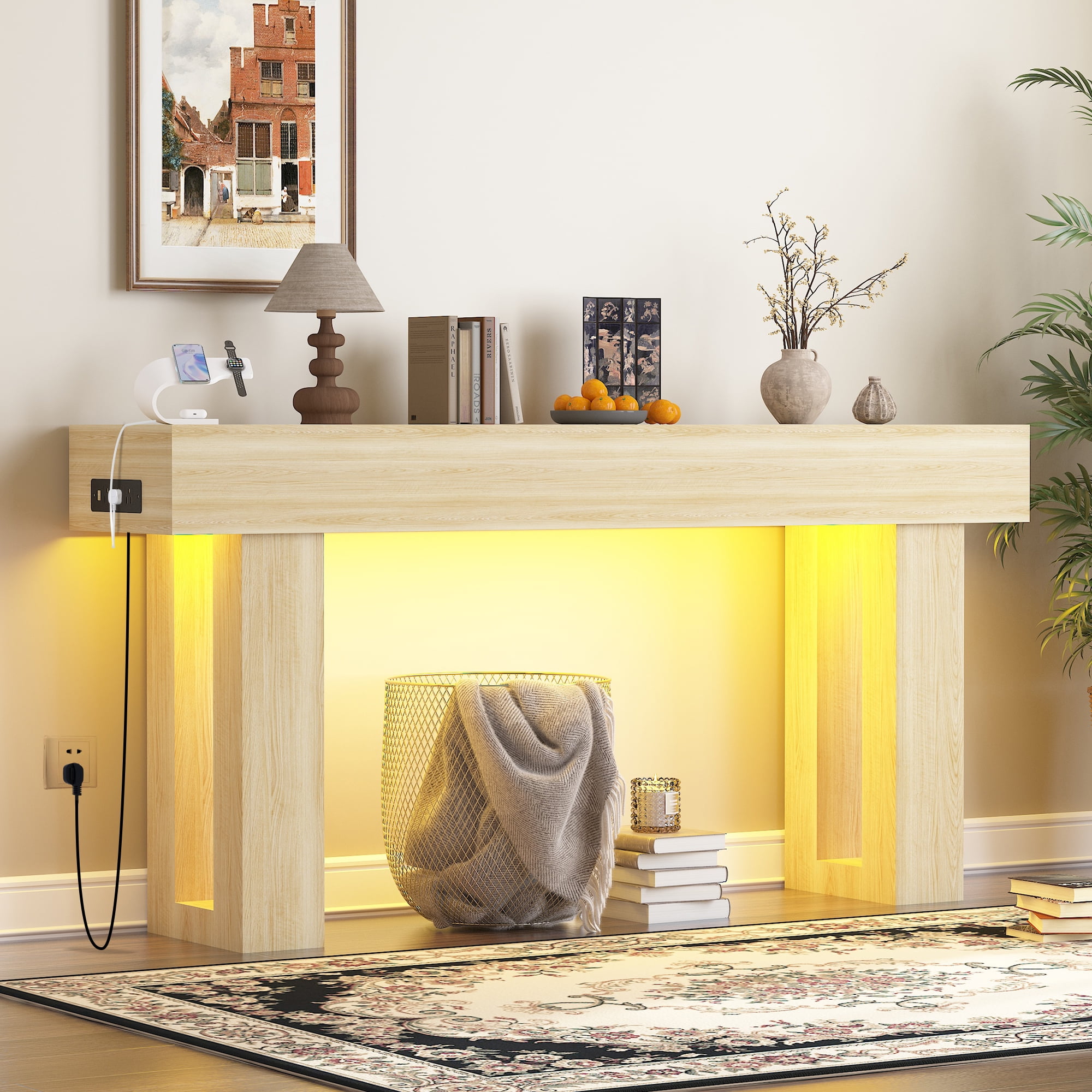 Magic Union 63 Inch Entryway Console Table with LED Lights & Charging ...