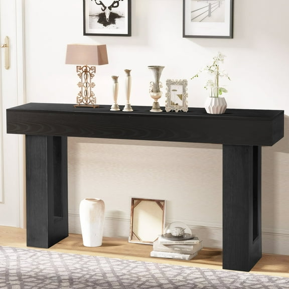 Magic Union 63" Long Console Table for Entryway, Wood Rectangular Sofa Table Behind Couch with 2-tier Open Storage and Weighted Base, Foyer Accent Tables for Entryway, Hallway, Living Room