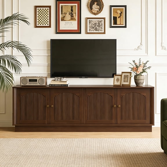 Magic Union 67" Mid Century Modern TV Stand for Living Room, Wood Entertainment Center with Storage for TVs Up to 75", Media TV Console w/Arched Fluted Doors & Adjustable Shelves for Bedroom
