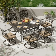 Magic Union 7 Pieces Adults Outdoor Dining Set Cast Aluminum Dining Table with Chair Khaki